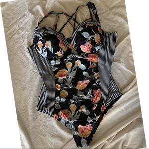 Torrid Floral Striped Inset One Piece Swimsuit 4x
